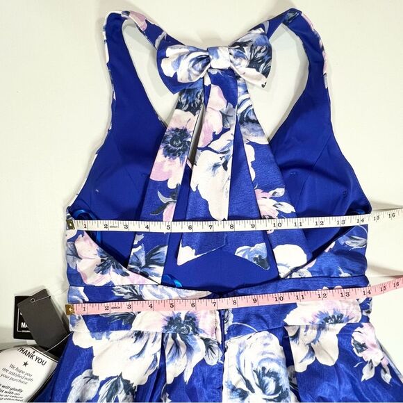 NWT City Studio Blue Floral Pocketed Formal Full Length Fit & Flare Gown 9 - Picture 7 of 12